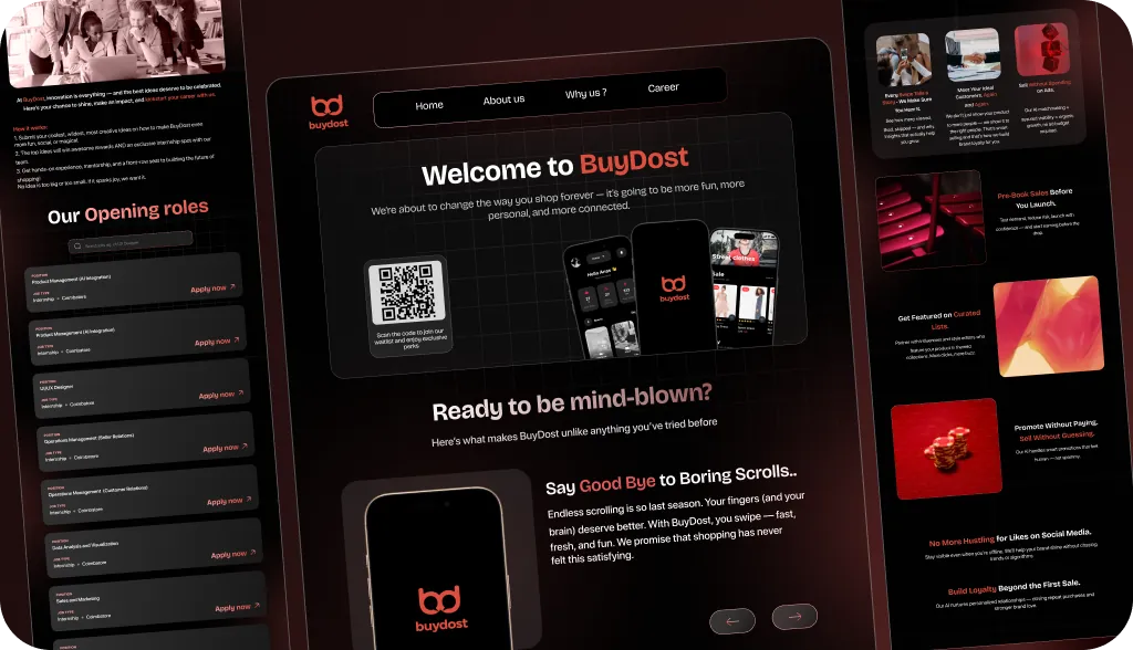 Buydost – Landing Page: AI-powered eCommerce app landing page.