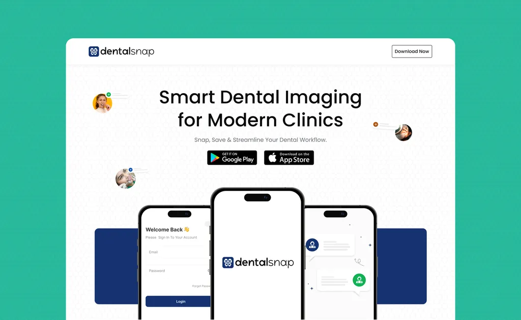 Dental Snap – Landing Page: Dental app promotional landing page.