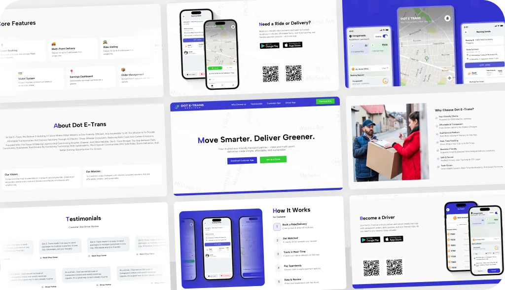 Dot E Trans – Landing Page: EV taxi service app landing page.